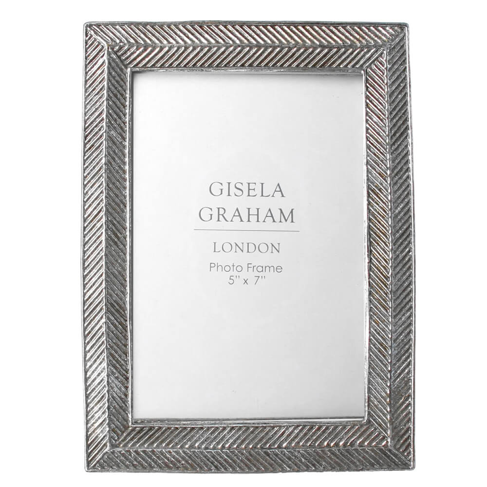 Gisela Graham Resin Photo Frame Silver Herringbone